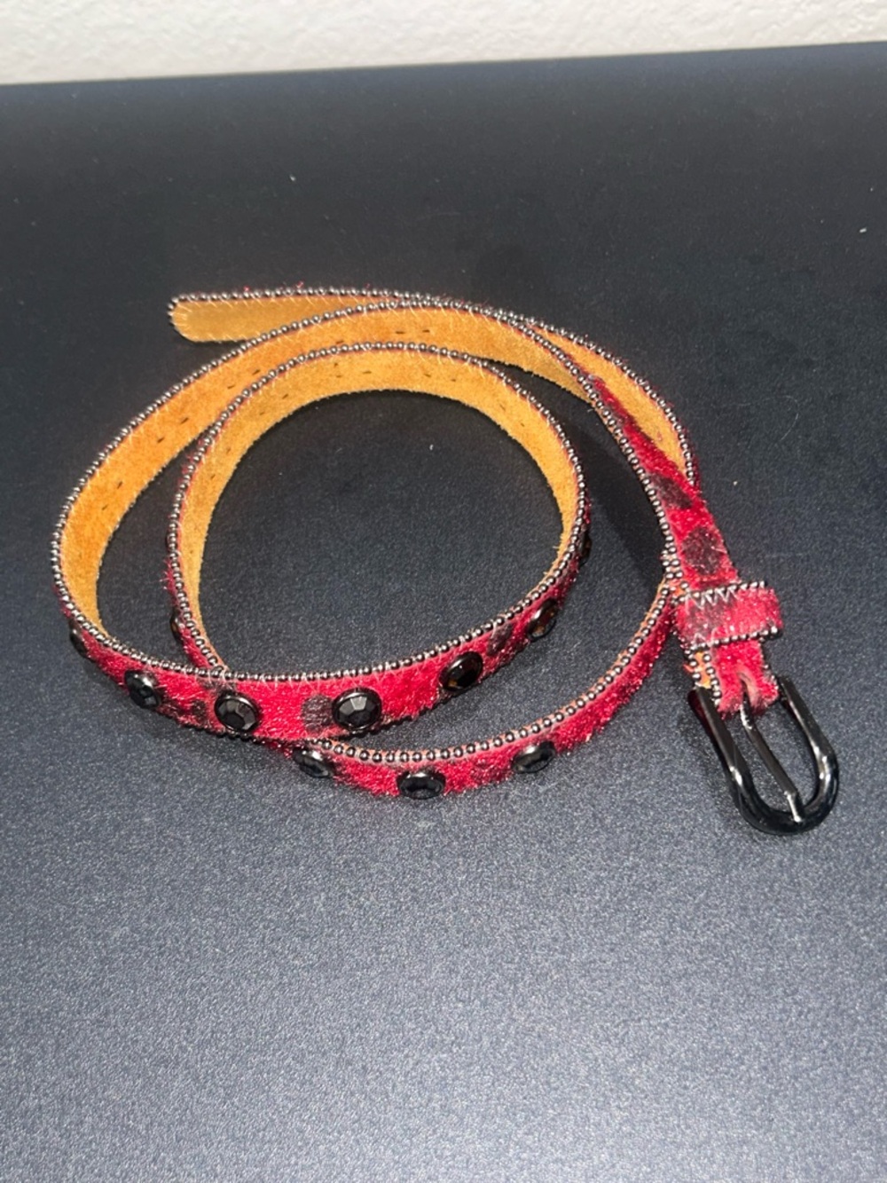 Women's Red Studded Suede Genuine Leather Belt